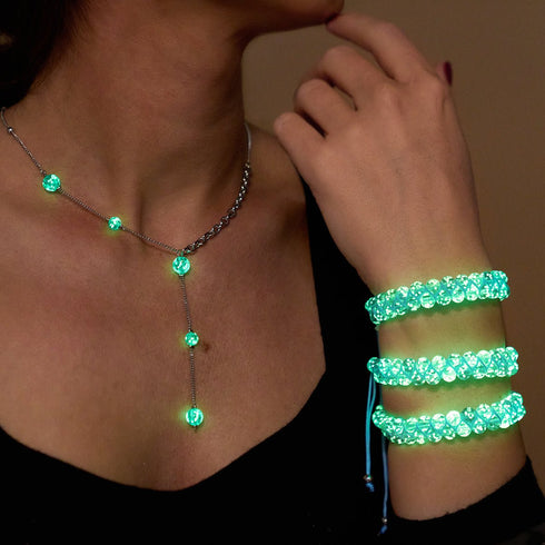 Indigo-Gletscher | Indigo x Arktisblau | Doppeltes Glühwürmchen-Glasarmband